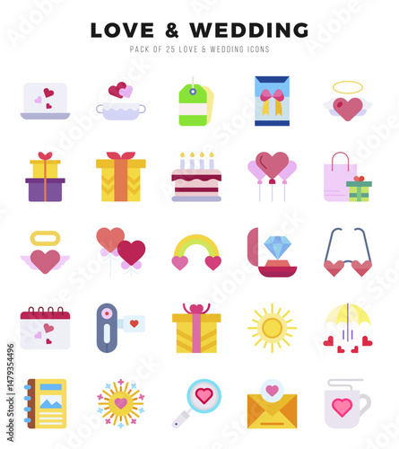 Love & Wedding Flat icons. Vector Flat illustration.