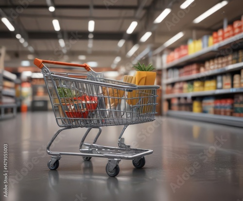 Wallpaper Mural Small scale house inside a supermarket shopping trolley, signifying online property acquisition,  investment,  e-commerce housing, online property Torontodigital.ca