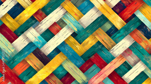 Obraz na płótnie Colorful Wooden Planks Intertwined Design w salonie