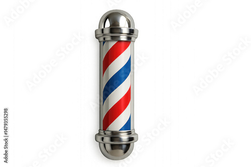 Barber pole wall light featuring red, white, and blue stripes with metallic accents. Isolated on transparent background.