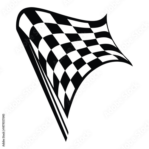 Black and White Checkered Racing Flag Waving Graphic Design Illustration