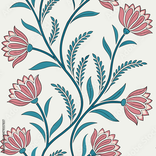 Floral Pattern with Flowers and Vines Illustration