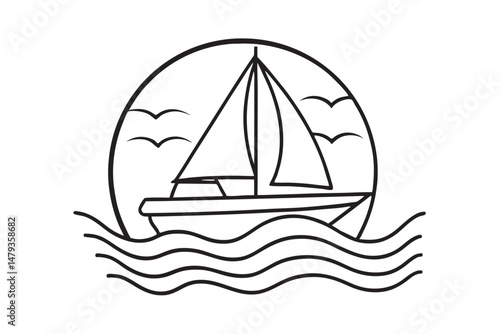 Sailboat twilight outline for print use