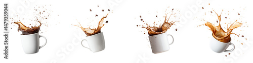 Wallpaper Mural Dynamic splash of coffee in multiple white mugs, showcasing rich texture and robust color, ideal for showcasing energy, creativity, and beverage culture in advertising or culinary contexts Torontodigital.ca