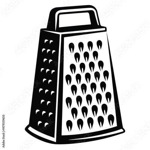 Black and white illustration of a box grater kitchen utensil