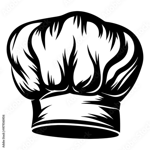 A Classic Black and White Illustration of a Chefs Hat a Toque Blanc