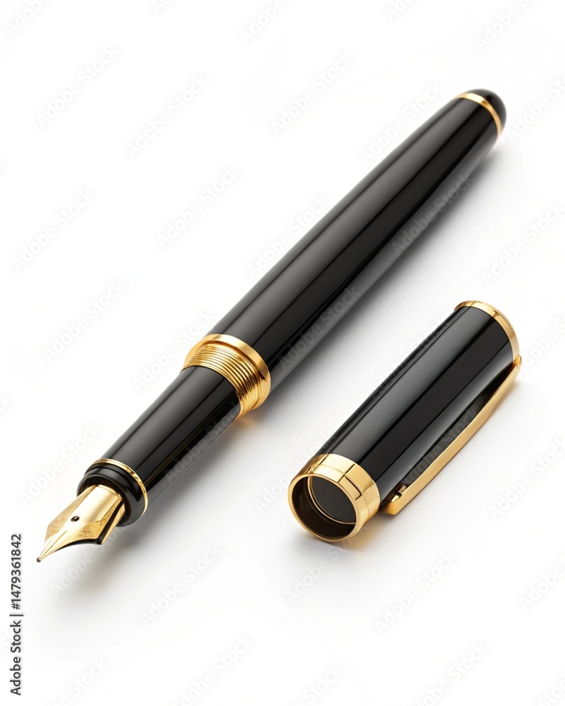 Elegant Black Fountain Pen with Gold Accents - High-Resolution Image Elegant Black Fountain Pen with Gold Accents - High-Resolution Image