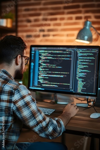 Programmer working late at night on computer