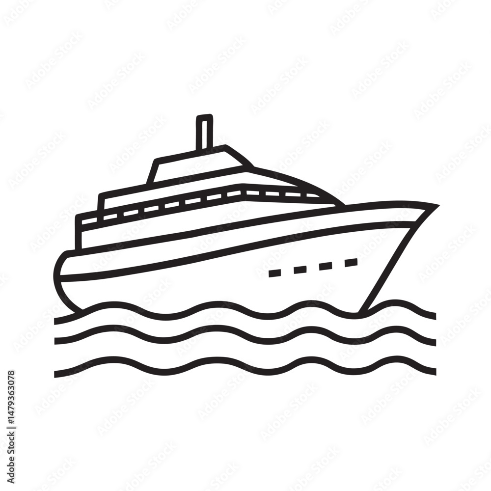 Outlined yacht scene on ocean waves Outlined yacht scene on ocean waves