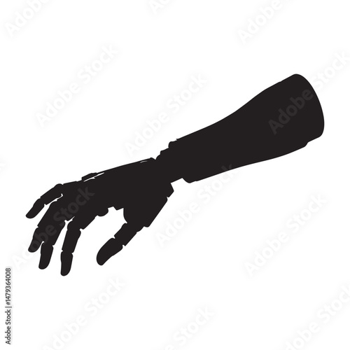 Prosthetic Robotic Arm Silhouette Vector for Medical Technology and Rehabilitation Use