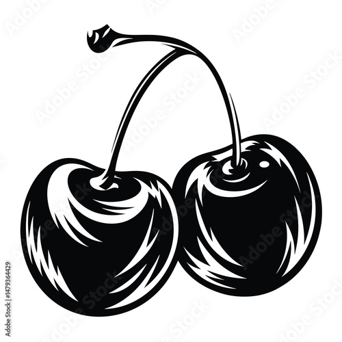 A Pair of Cherries Black and White Vintage Style Illustration Graphic Design