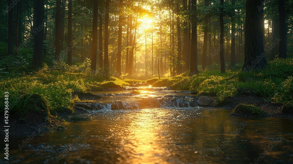 Fototapeta premium Sunlit forest stream