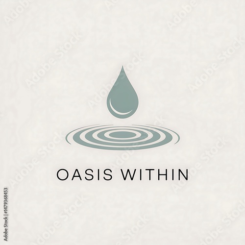 Emblem of tranquility: water drop, ripples, and inspirational text oasis within