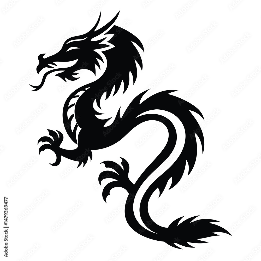 Majestic Black Tribal Dragon Design Graphic Illustration Art Majestic Black Tribal Dragon Design Graphic Illustration Art