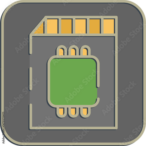 Icon memory card. Computer components elements. Icon in embossed style.
