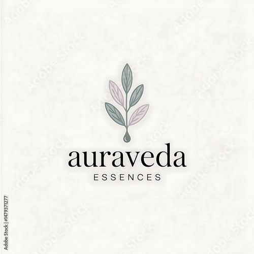 Minimalist elegant logo design featuring stylized plant leaves and a drop