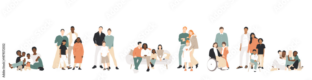 Obraz premium Multicultural group of mothers and fathers with kids.