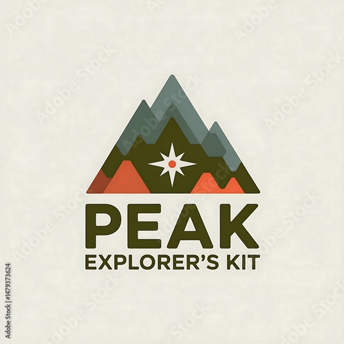 Modern minimalist logo with mountain silhouette and star for exploration kit branding