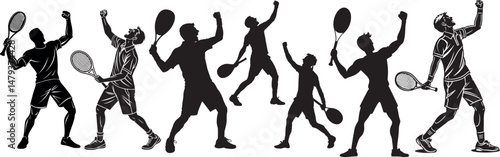 Silhouette of Tennis Players in Action – Dynamic Sports Illustration Set or collection