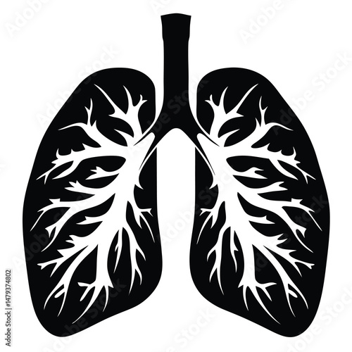 Stylized Black and White Image of Human Lungs Showing Intricate Bronchial Tree