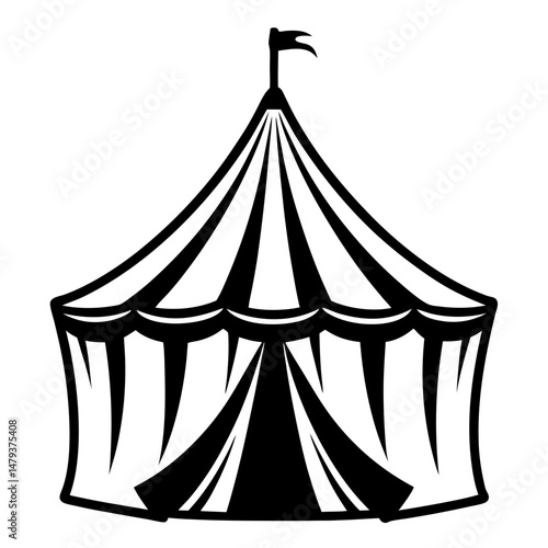 Classic Circus Tent Illustration Black and White Graphic Design