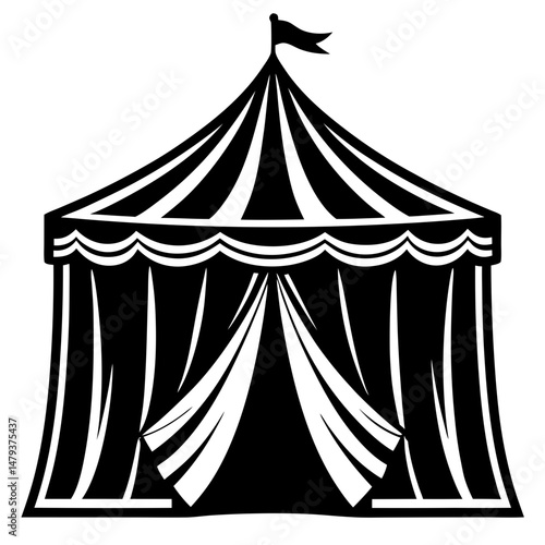 Classic Black and White Circus Tent Illustration Big Top Carnival Show Spectacle