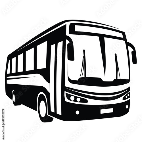 A Black and White Stylized Illustration of a Modern Coach Bus