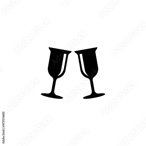 Black silhouette of two champagne flutes clinking for celebration-related designs