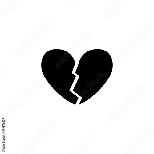 Black silhouette of a cracked heart shape representing heartbreak and emotional pain