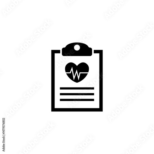 Black silhouette of a clipboard with heart rate symbol for medical and health concepts