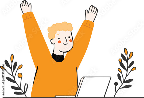 Happy young man celebrating...