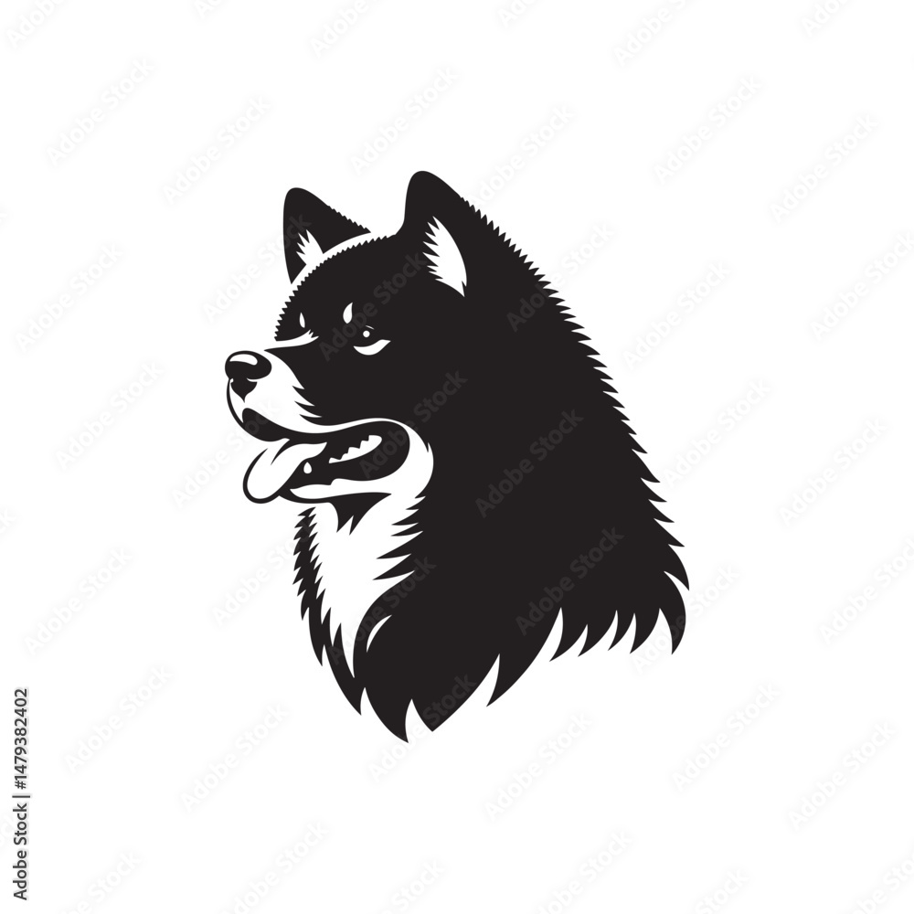 Obraz premium Majestic Akita Dog Silhouette Vector Illustration – Bold Outline of Loyal Japanese Breed – Perfect for Pet Art, T-shirt Designs, Decals, Posters, and Craft Projects 