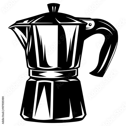 Detailed Black and White Graphic of a Classic Italian Moka Pot