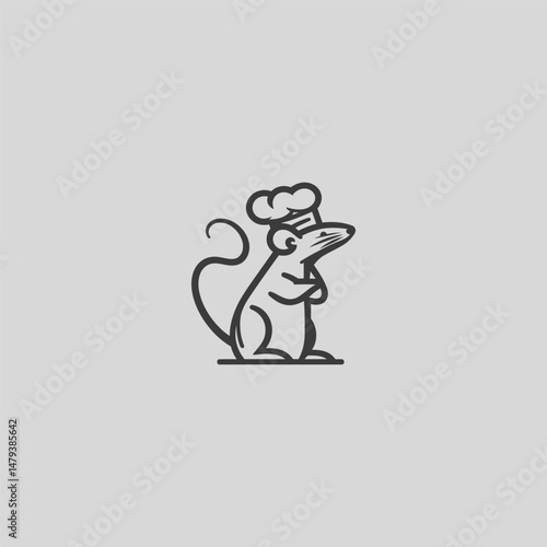 Chef mouse logo in simple and minimalist line art style.