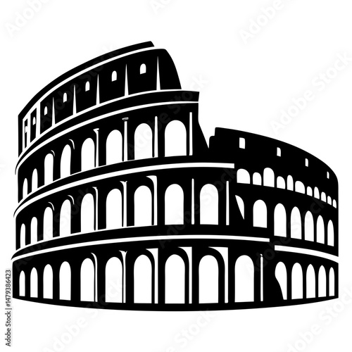 Stylized Black and White Silhouette of the Colosseum in Rome Italy