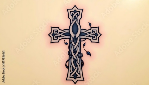 Celtic Cross Eternal Faith Tattoo This Celtic cross tattoo, with its intricate knotwork, represents eternal faith and the intertwining of heaven and earth, a timeless symbol of Christian devotion.