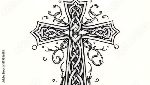 Celtic Cross Eternal Faith Tattoo This Celtic cross tattoo, with its intricate knotwork, represents eternal faith and the intertwining of heaven and earth, a timeless symbol of Christian devotion.