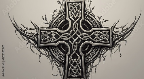 Celtic Cross Eternal Faith Tattoo This Celtic cross tattoo, with its intricate knotwork, represents eternal faith and the intertwining of heaven and earth, a timeless symbol of Christian devotion.