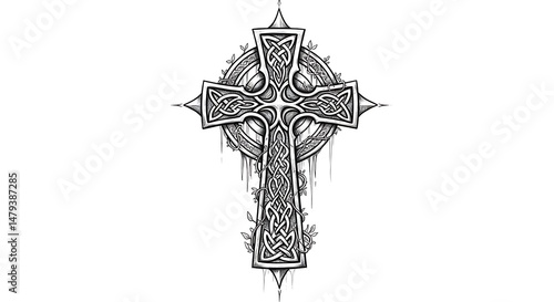 Celtic Cross Eternal Faith Tattoo This Celtic cross tattoo, with its intricate knotwork, represents eternal faith and the intertwining of heaven and earth, a timeless symbol of Christian devotion.