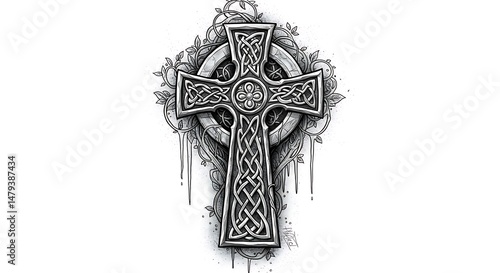 Celtic Cross Eternal Faith Tattoo This Celtic cross tattoo, with its intricate knotwork, represents eternal faith and the intertwining of heaven and earth, a timeless symbol of Christian devotion.