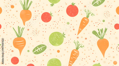 Obraz na płótnie Vibrant Carrots, Tomatoes, Pattern w salonie