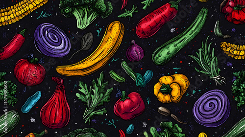 Obraz na płótnie Vibrant Veggie Designs: Fresh Produce w salonie