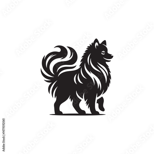 Elegant American Eskimo Dog Silhouette Vector – Graceful, fluffy-coated canine outline perfect for pet-themed designs, merchandise, digital art, decals, and breed-specific creative projects.
