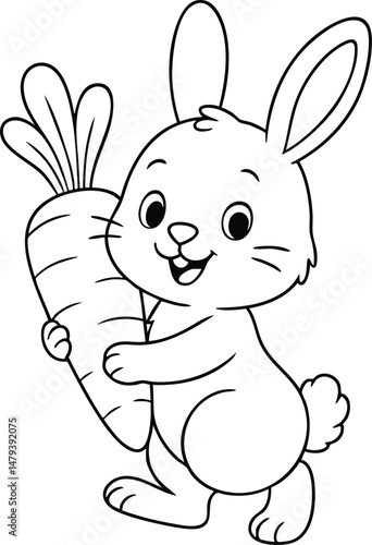 cute cartoon bunny holding a big happy carrot