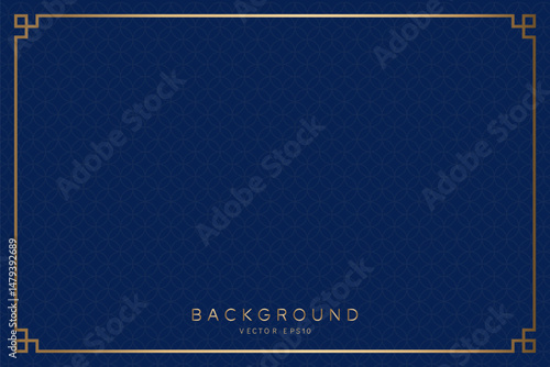Chinese New Year blue background with oriental style pattern and golden line border decoration, spring festival, vector design