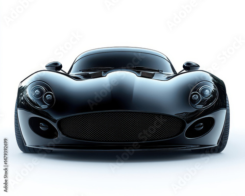 black automobile front view isolated on white background showcasing sleek design and luxury features