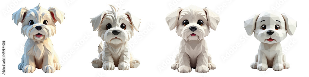 Fototapeta premium Set of 4 Cute White Puppy Dog Cartoon Characters Vector Illustration
