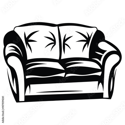 Stylish black and white vector illustration of a comfortable modern couch design