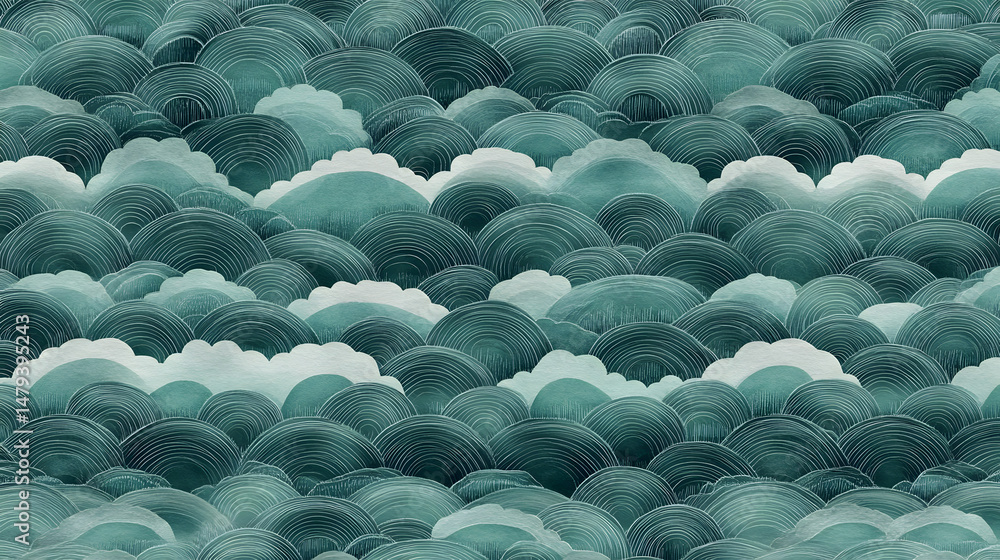 Teal Waves Abstract Art Design