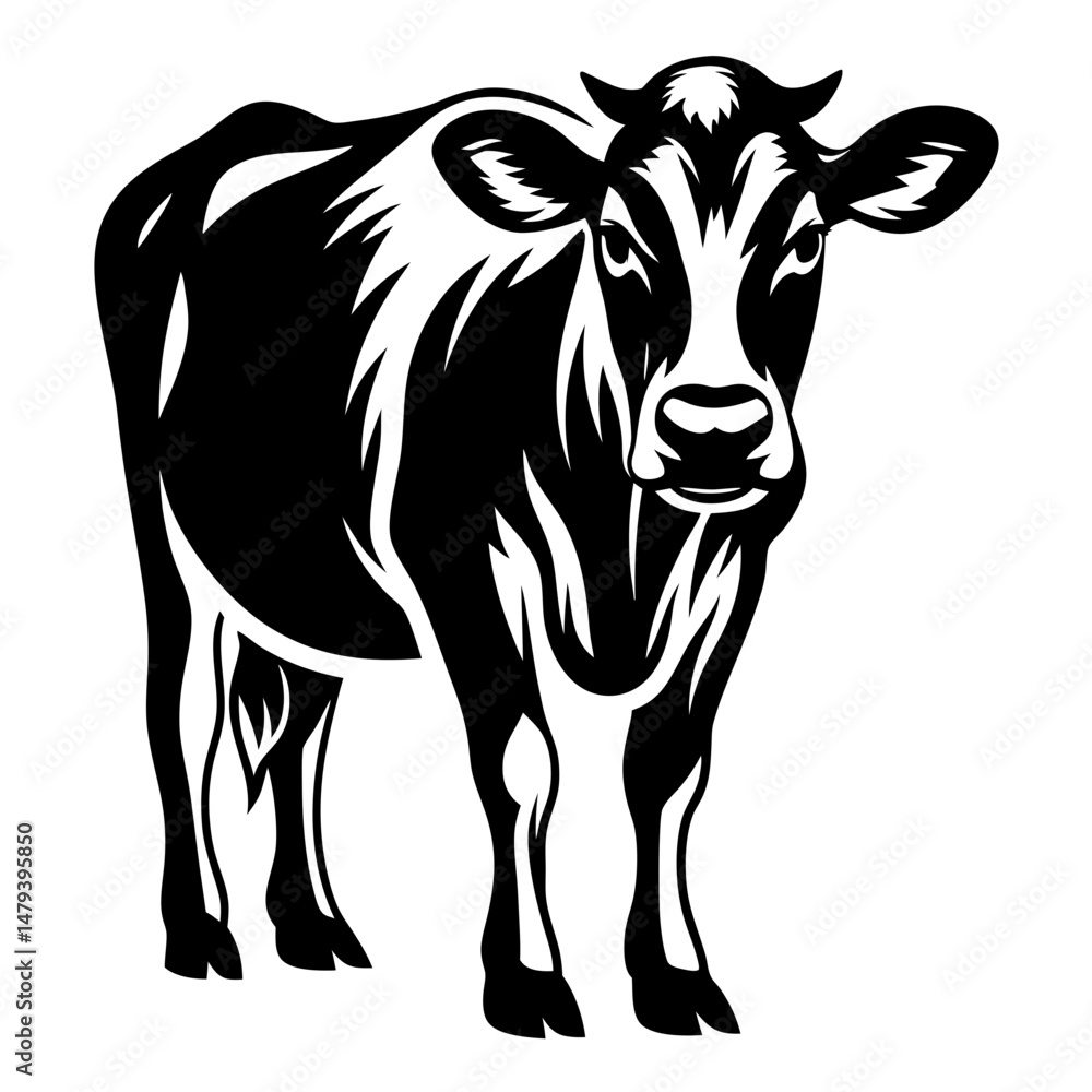 Fototapeta premium Monochrome depiction of a Holstein cow standing in a simplistic design
